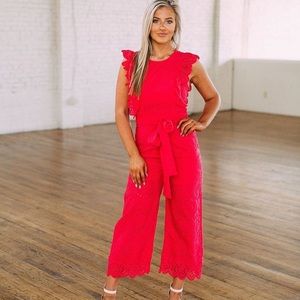 Red Eyelet Jumpsuit